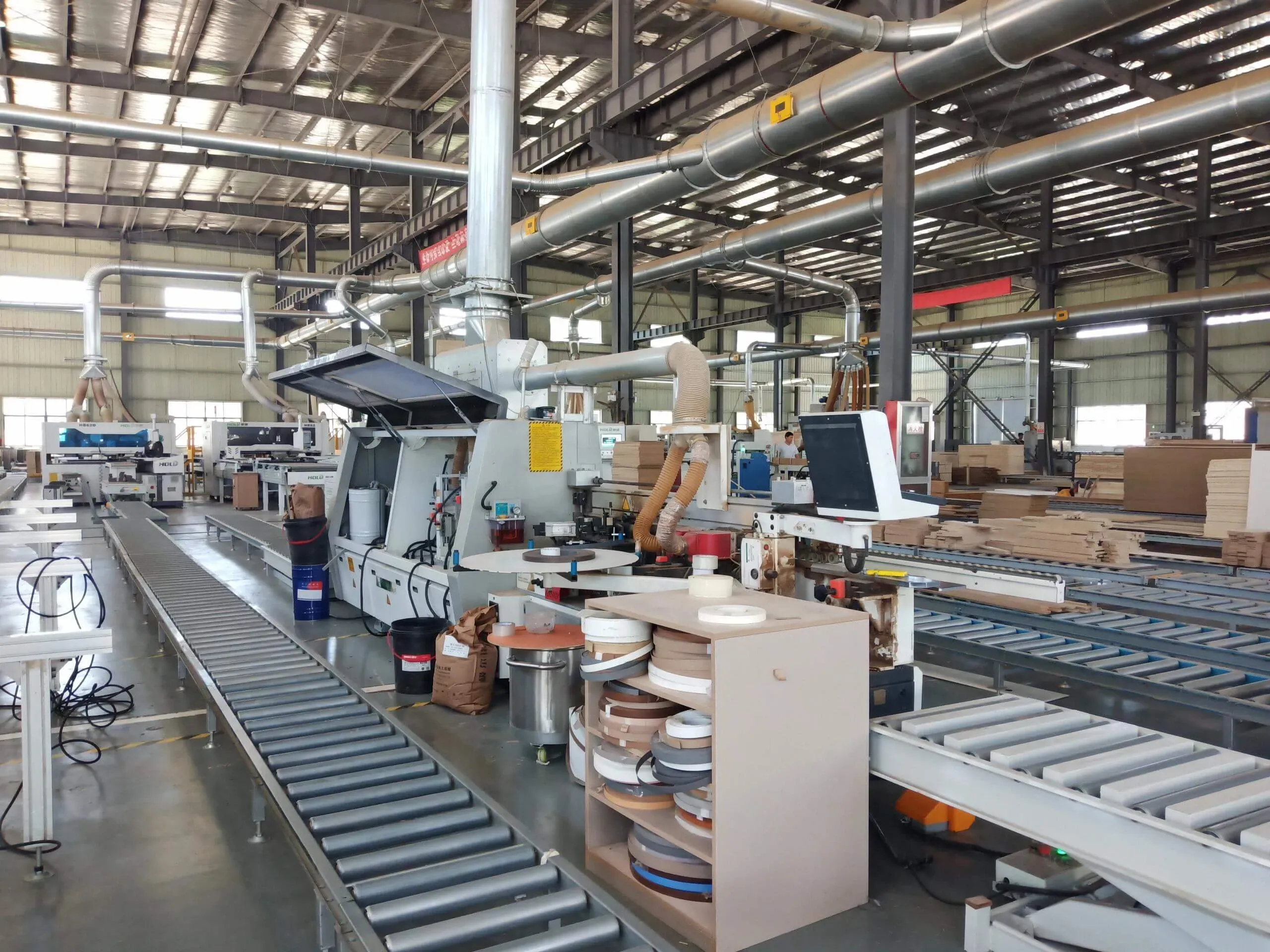 Finished display cabinets in shipping warehouse