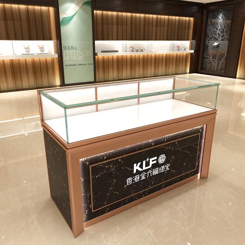 ローズゴールドジュエリーディスプレイカウンター - プレミアムガラスショーケースキャビネット - Image 2